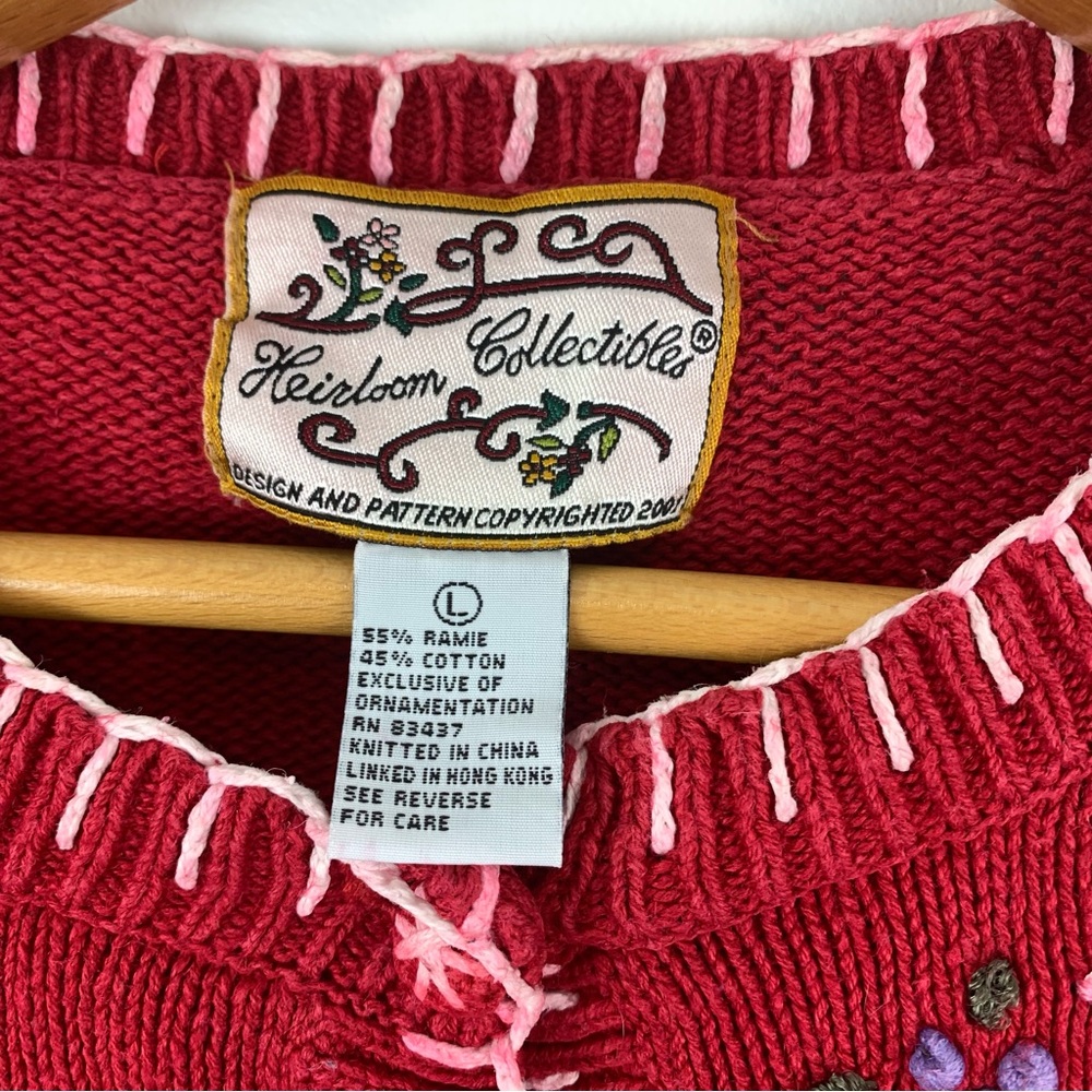 Vintage Knit Red Cat Sweater Size Large Button Front Cardigan - Picture 3 of 16
